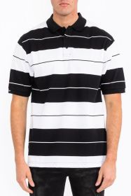 Old School Pique Polo Shirt (Color: BLACK WHITE, size: XL)